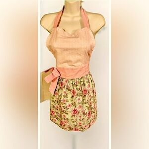 🌸DII🌸 FLORAL COTTON CANVAS BIBED WAIST BOW KITCHEN APRON EUC🎀